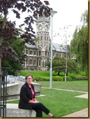 Claire in front of her office