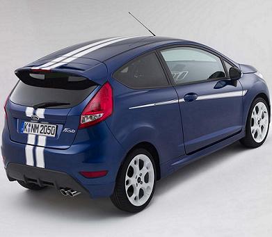 The Ford Fiesta Sport car will be available in contrasting blue stripes or