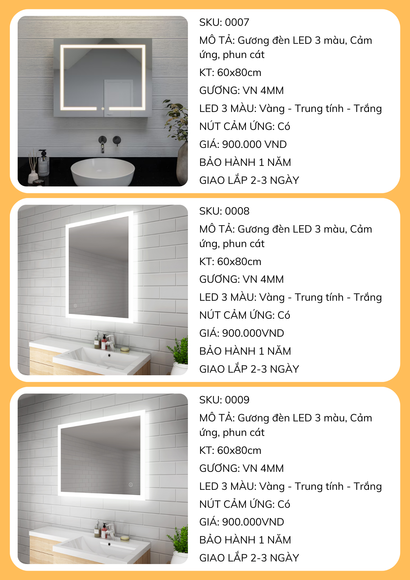 Báo giá gia công gương lavabo, gương đèn led, gương lavabo Đà Nẵng