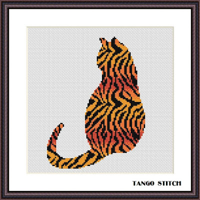 Animal print ornament cats cross stitch Set of 6 patterns, Tango Stitch