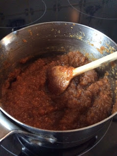 saucepan with blended  homemade sugar substitute for baking: carrot, apricot and apple