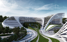 Picture of new modern complex as seen form one of the buildings