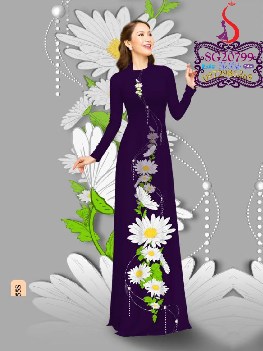 Duyên dáng dịu dàng cùng mẫu áo dài hoa cúc đẹp SG794802
