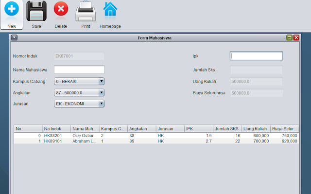 contoh aplikasi java dengan menggunakan embeded database javadb