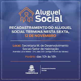 Recadastramento do Aluguel Social termina nesta sexta, 12