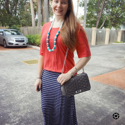 awayfromtheblue instagram | red and navy striped maxi skirt outfit SAHM style with Rebecca Minkoff Love bag