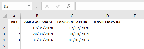 Cara Memasukkan Fungsi DAYS360 di Microsoft Excel