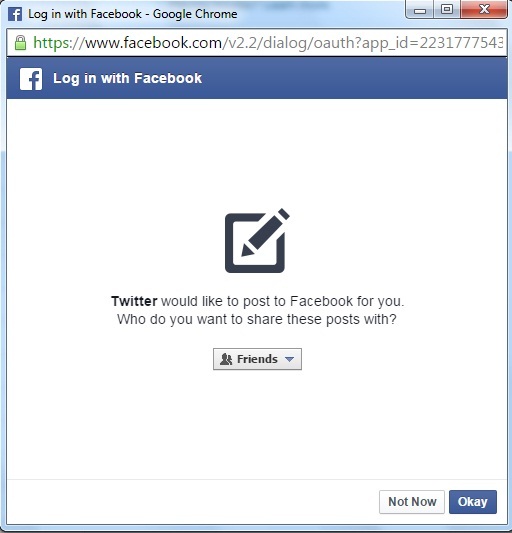 twitter connecting facebook asking permissions