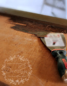 Scraping off the old veneer with a putty knife...wait til you see how she turns out!
