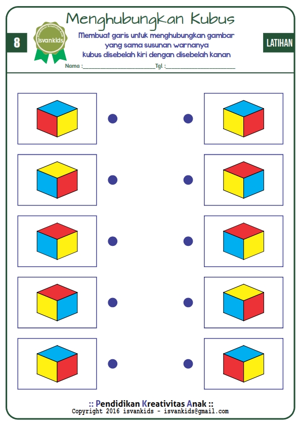 Asah Otak Anak dengan Kubus warna - Worksheet 8 - edukasi anak