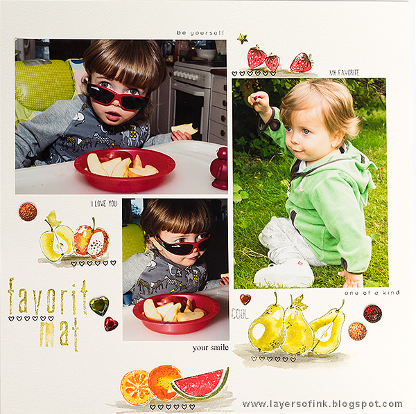 Layers of ink - Fruity Favorites Layout by Anna-Karin with Simon Says Stamp Artsy Fruits