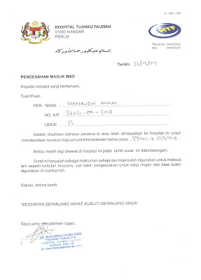 Contoh Surat Pengesahan Masuk Hospital Contoh Surat