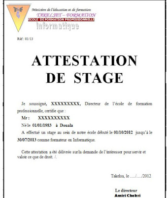 Exemples De Modele D Attestation De Stage En Word Doc Cours Btp