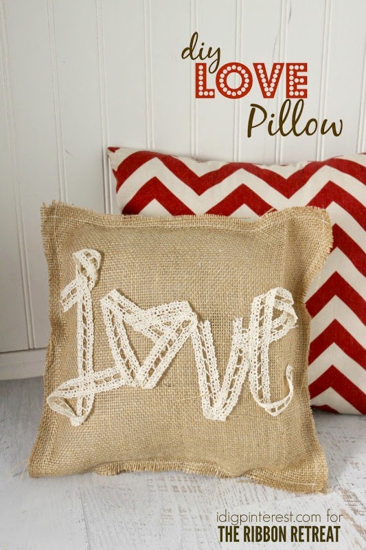 Valentine burlap lace pillow diy