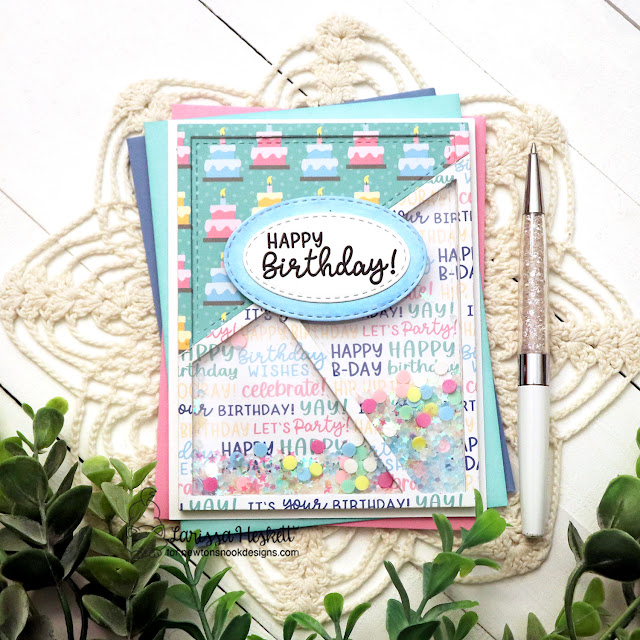 Happy Birthday Card by Larissa Heskett | Card Layout 3 Die, Birthday Time Paper Pad an Oval Frames Die Set by Newton's Nook Designs #newtonsnook