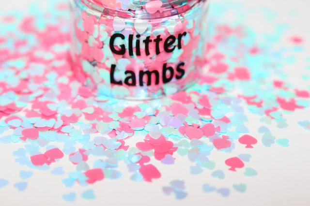 Cotton Candy Frosting Glitter for Crafts, Nails, Resin by GlitterLambs.com | Light Blue Hearts and Pink Spades