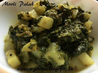 Radish with Spinach or Mooli palak ki sabji