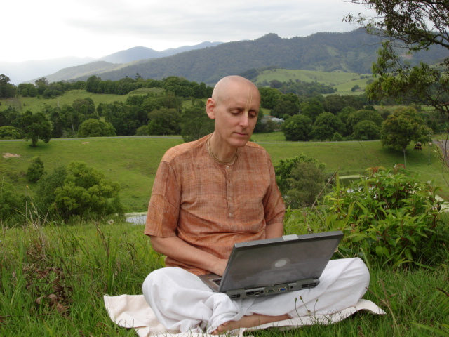 Sankarshan Das Adhikari Answering Emails in Peaceful New Govardhana, Australia