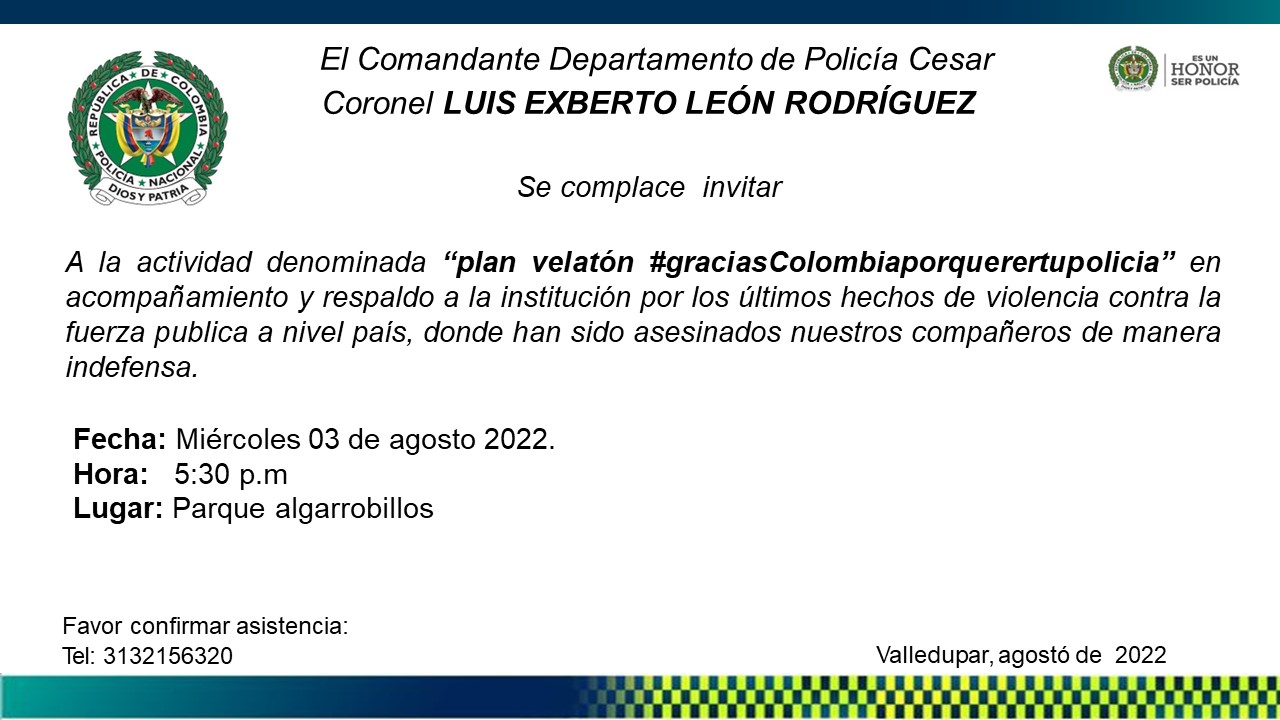 https://www.notasrosas.com/Policía Cesar invita a una actividad de solidaridad con uniformados de la institución, que se realizará este 03/07/22, en Valledupar