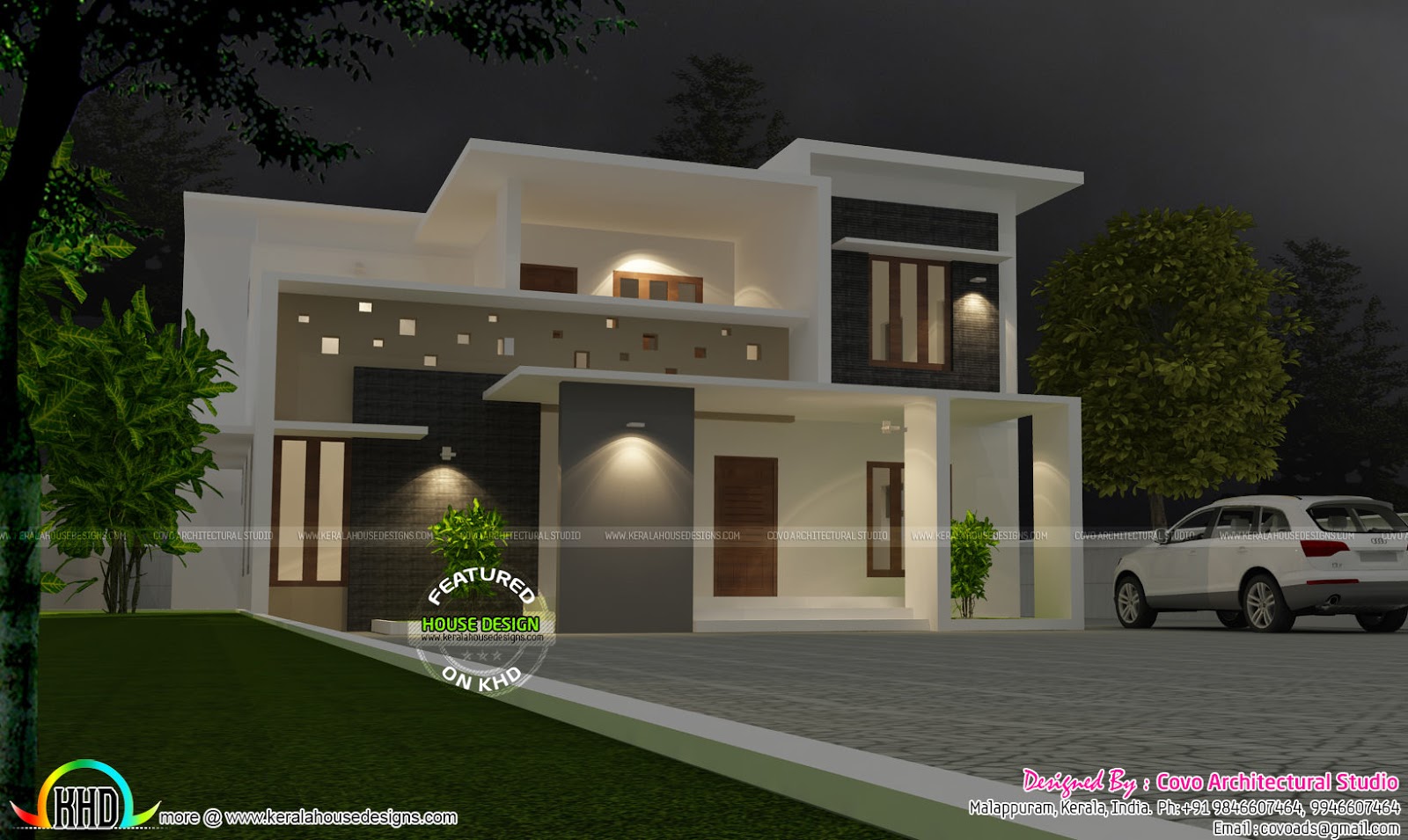 Grand looking flat roof villa home  Kerala  home  design  