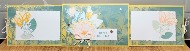 Rhapsody in Craft, #rhapsodyincraft,Daffodil Delight, Translucent Florals, Translucent Florals Dies, Translucent Florals Bundle, Best Trio Punch, Deckled Rectangle Dies, Double Slider Card, Fancy Fold, Birthday Card, Brushed Brass, Butterflies, Stampin' Blends, #colourcreationsbloghop, Hello Irresistible DSP, #loveitchopit, Art with Heart, #artwithheart