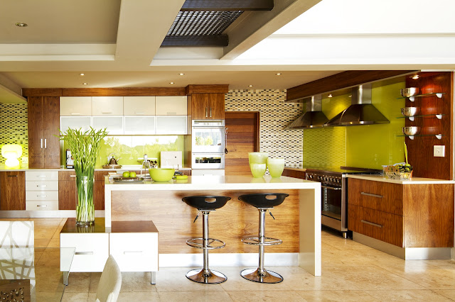 Modern wooden kitchen of the modern villa