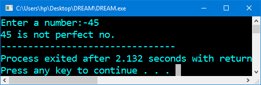 Program in C++ to check a given number is perfect or not Using function