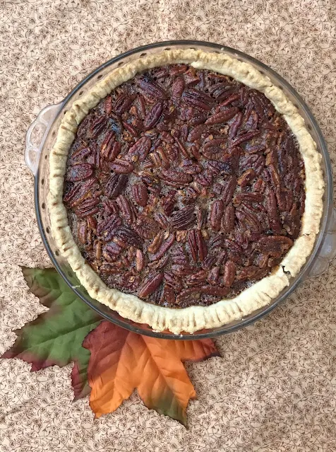 Finished baked maple pecan pie.