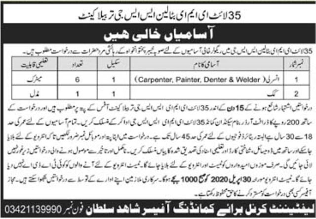 Pakistan Army EME SSG Jobs 2020 Application Form