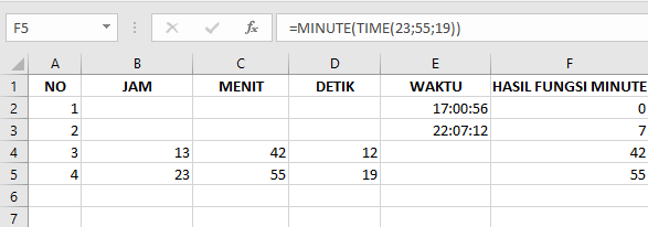 Cara Menggunakan Fungsi MINUTE pada Microsoft Excel