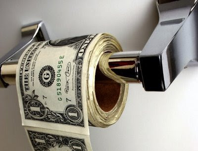 government waste wipe with toilet paper money