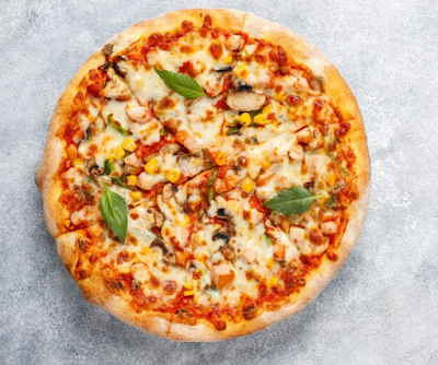 Tasty Chicken Pizza with Mushrooms and Spices