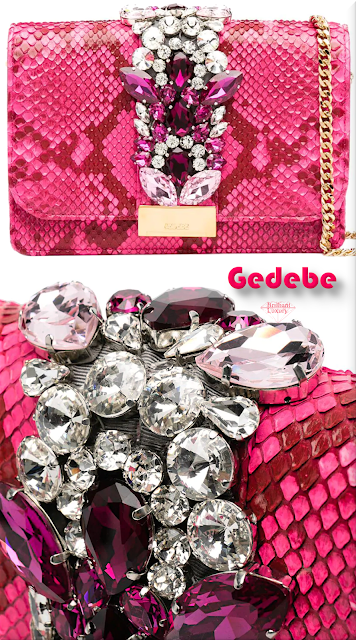 ♦Gedebe pink Cliky bejeweled snakeskin effect crossbody bag #gedebe #bags #pink #pantone #brilliantluxury