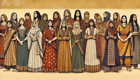 Aurtain aur Kahawatain – Urdu mein mukhtalif umron aur pas-e-manzar ki khawateen aik sath khadi hain, riwayat aur saqafat ko zahir karti hain
