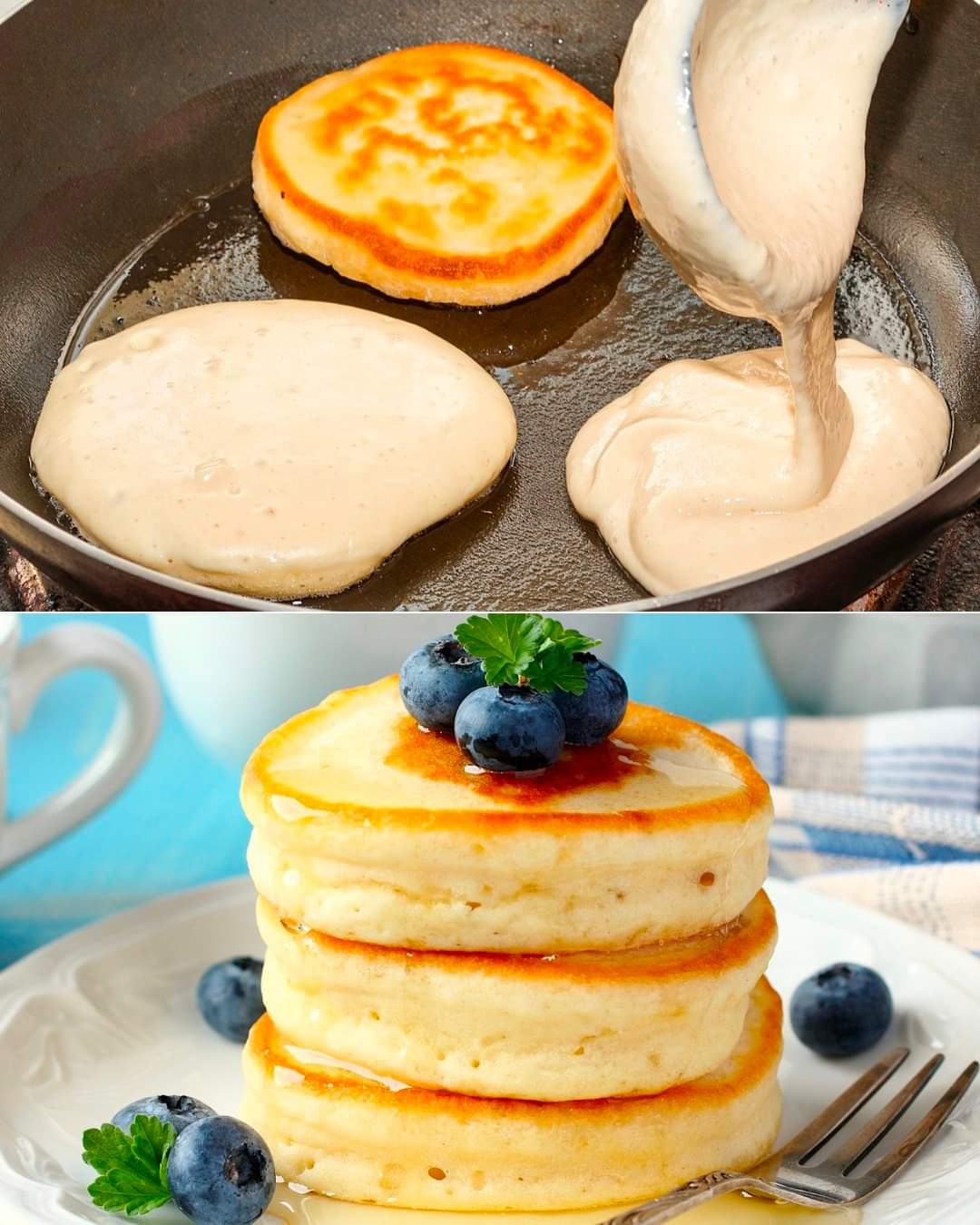 Silver Dollar Pancakes. Flour, sugar, 1 egg, milk and a pinch of baking powder. So fluffy and ready in 5 minutes! The easy recipe.