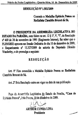 OFÍCIO N° 501/09 - RESOLUÇÃO 1502/2009 - CONVITE MEDALHA 