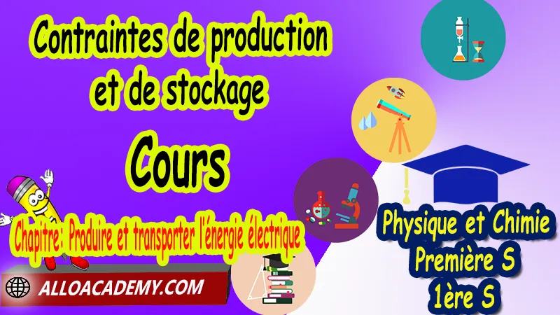 Contraintes de production et de stockage – Cours - Physique et Chimie Classe de première s (1ère S) PDF, Thème: Agir - Défis du 21ème siècle, Défis du XXIème siècle, agir: defis du vingt et unieme siecle, Cours de chapitre: Produire et transporter l’énergie électrique de Classe de Première s (1ère s), Résumé cours de chapitre: Produire et transporter l’énergie électrique de Classe de Première s (1ère s), Travaux pratiques TP de chapitre: Produire et transporter l’énergie électrique de Classe de Première s (1ère s), Exercices corrigés de chapitre: Produire et transporter l’énergie électrique de Classe de Première s (1ère s), Série d'exercices corrigés de chapitre: Produire et transporter l’énergie électrique de Classe de Première s (1ère s), Travaux dirigés td de chapitre: Produire et transporter l’énergie électrique de Classe de Première s (1ère s), Devoirs corrigés de chapitre: Produire et transporter l’énergie électrique de Classe de Première s (1ère s), Physique et Chimie, Lycée, Physique et Chimie Programme France, Physique et Chimie Classe de première S, Tout le programme de Physique et Chimie de première S France, programme 1ère s Physique et Chimie, cours physique première s pdf, cours physique-chimie 1ère s nouveau programme pdf, cours physique-chimie lycée, cours chimie première s pdf, physique chimie 1ere s exercices corrigés pdf, exercices corrigés physique 1ère s, toutes les formules de Physique et Chimie 1ère s pdf, exercices corrigés Physique et Chimie 1ère c pdf, Système éducatif en France, Le programme de la classe de première S en France, Le programme de l'enseignement de Physique et Chimie Première S (1S) en France, programme enseignement français Première S, prof particulier physique chimie, cours particulier physique chimie, prof physique chimie particulier, soutien scolaire physique chimie, prof particulier chimie, cours de soutien physique chimie, prof de physique chimie a domicile, cours particulier de physique chimie, prof particulier de physique chimie, cours de soutien à distance, cours de soutiens, des cours de soutien, soutien scolaire a domicile