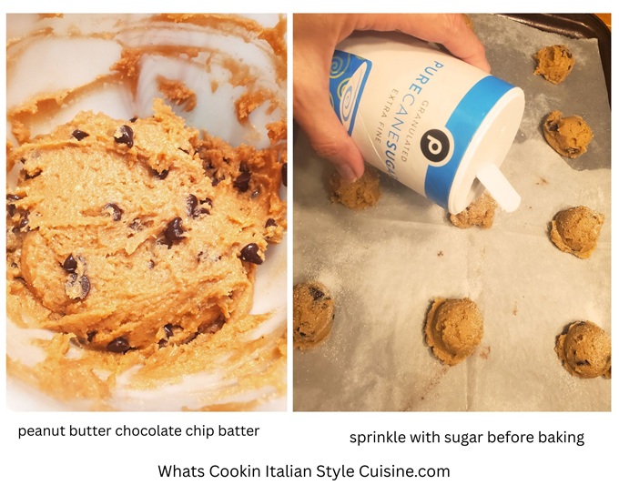 collage on raw peanut butter chocolate chip cookie dough