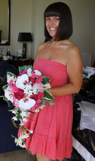 Niccola's fabulous wedding bouquet in hot pink and ivory I'd used some