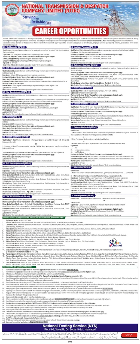 National Transmission & Dispatch Company Career Opportunities 2024(2500+ Posts)