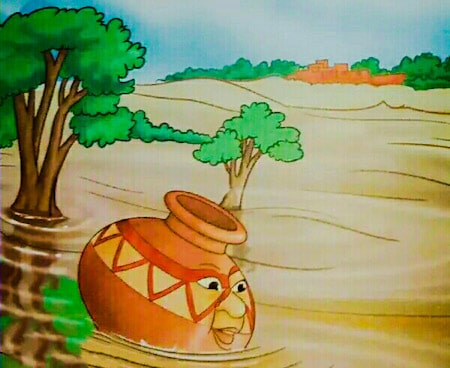 The earthen pitcher is saying don't dare to collide with me. Earthen pitcher, pot, earthen pitcher is floating on water, short stories, amazing stories, moral stories, good moral support,.