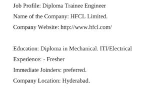 HFCL Limited Diploma Jobs Recruitment 2023 for Hyderabad Location | Apply Online