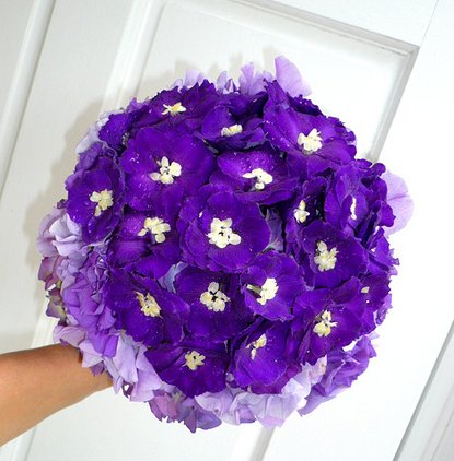Wedding Posy Purple Bouquets of purple roses and hot pink wired beads by 