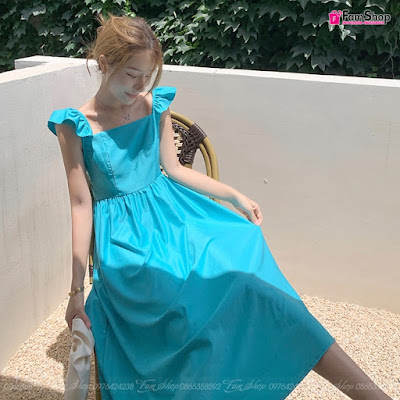 Váy maxi đi biển xanh VMXX640