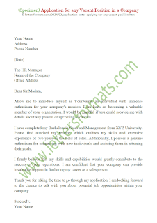 application letter for any vacant position in a company