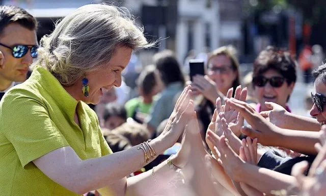 Queen Mathilde wore Marion green midi dress from Natan RTW Spring Summer 2020 collection. The King and Queen visited BelOrta