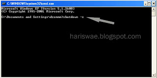 shutdown komputer xp, shutdown dari command prompt