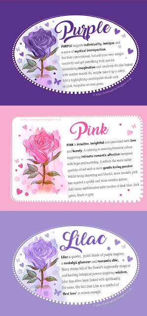 info-graphic showing panel of 3 wedding colours, purple, pink, lilac