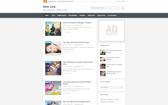 New line responsive blogger template 