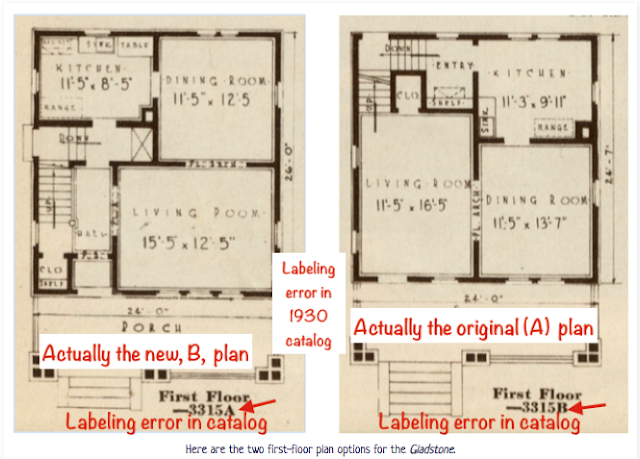 catalog images of the two floorplans offered by Sears for the Sears Gladsteone, beginning in 1930